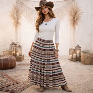 NEW Double D Ranch Santa Rita Skirt Womens S Tiered Serape Stripe Boho Western